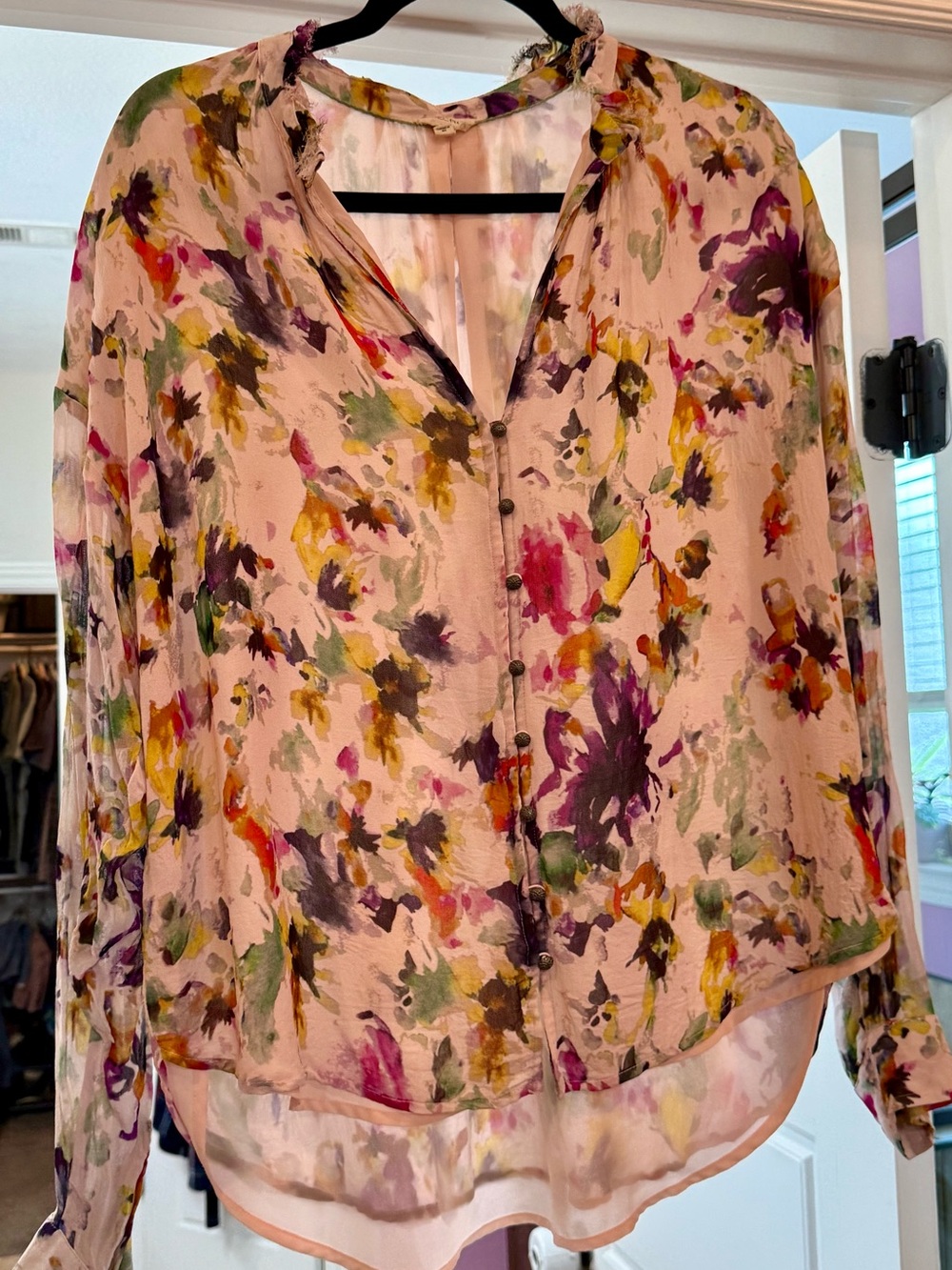 Pilcro Light Pink Floral Button-Front Blouse XL
